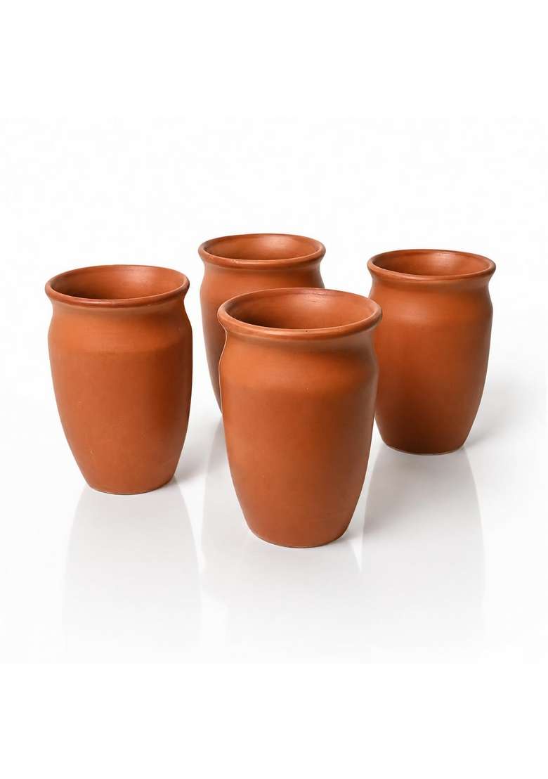 KALAKRITI Natural Terracotta Drinking Tumbler | 500 ml | 16.9 fl oz | Pack of 4 | Handcrafted - Indya