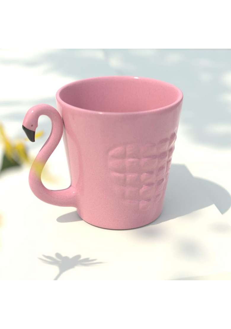 The Earth Store Pink Flamingo Ceramic Coffee Mug Set | 320 ml | 10.8 fl oz | 2-Piece Set | Microwave Safe - Indya