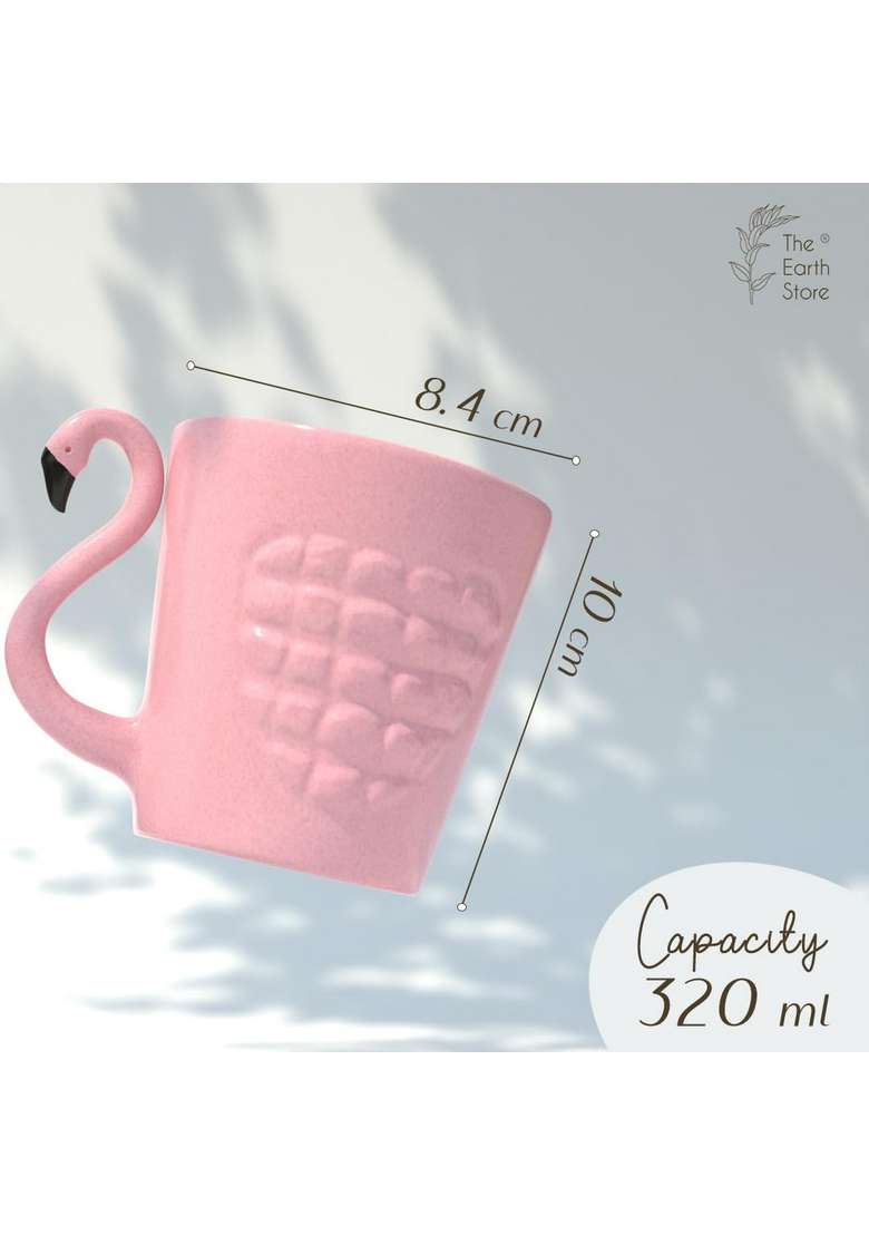 The Earth Store Pink Flamingo Ceramic Coffee Mug Set | 320 ml | 10.8 fl oz | 2-Piece Set | Microwave Safe - Indya