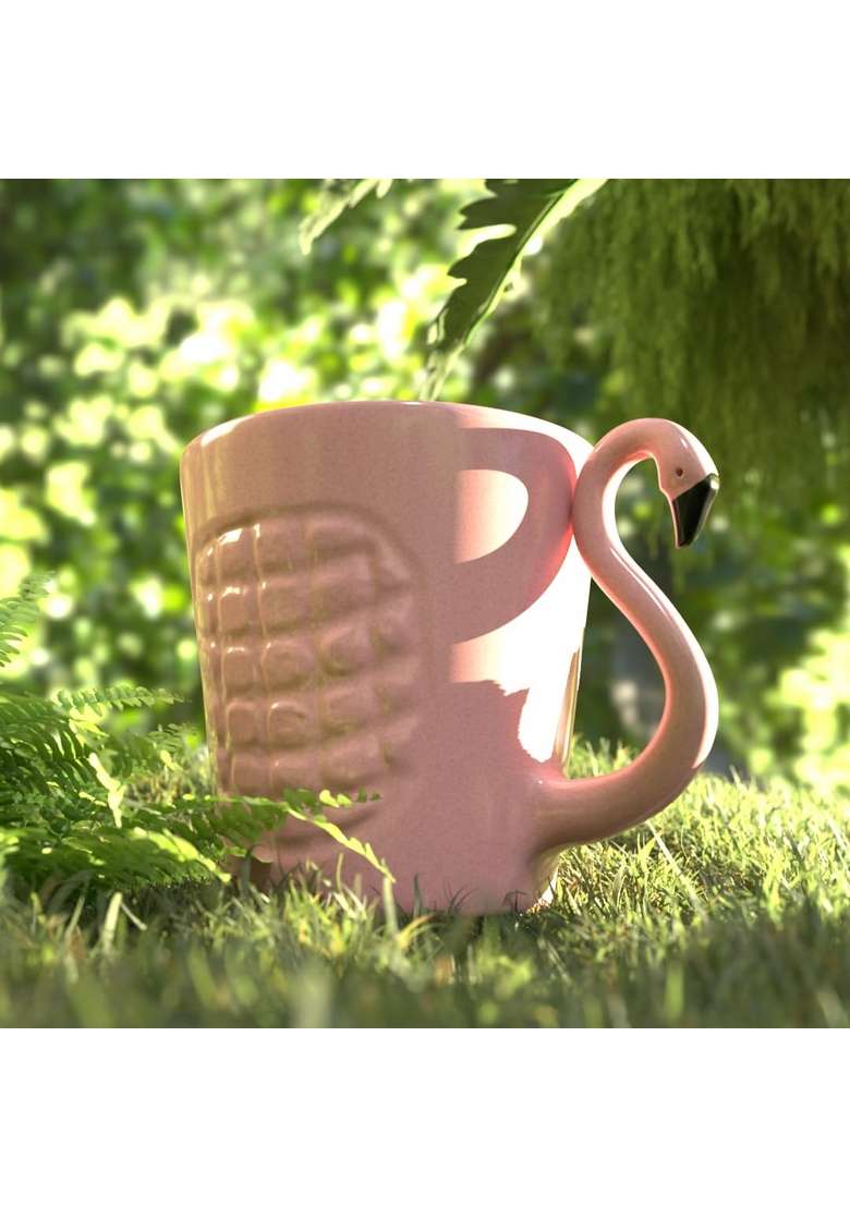 The Earth Store Pink Flamingo Ceramic Coffee Mug Set | 320 ml | 10.8 fl oz | 2-Piece Set | Microwave Safe - Indya
