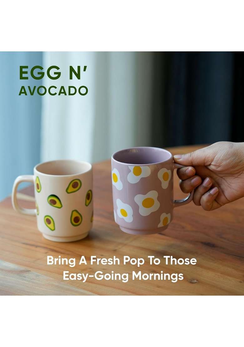Shay Ceramic Mug | 300 ml | 10.1 fl oz | Pack of 2 | Microwave Safe - Indya