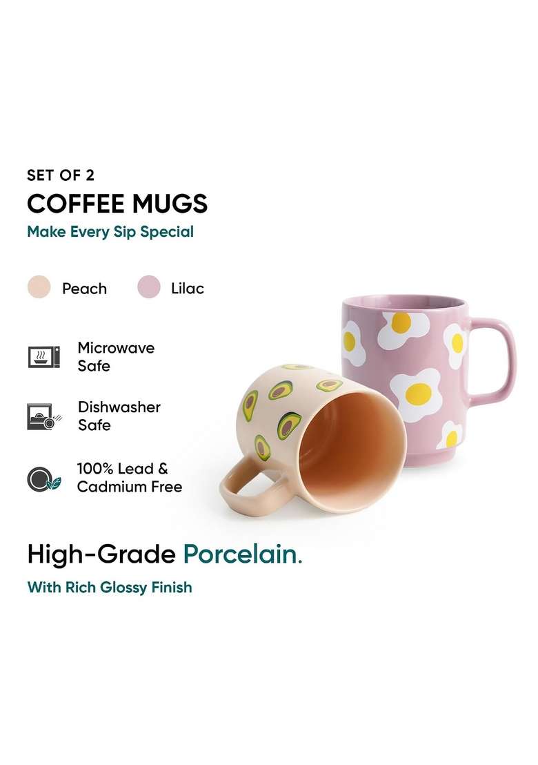 Shay Ceramic Mug | 300 ml | 10.1 fl oz | Pack of 2 | Microwave Safe - Indya