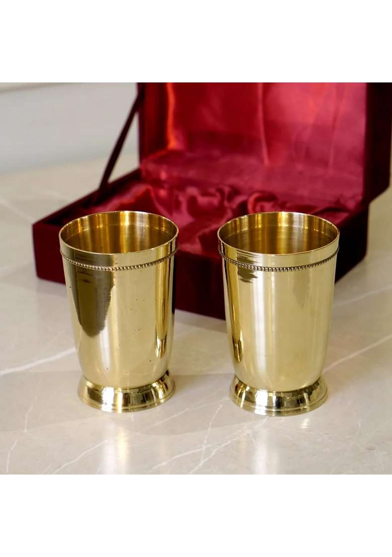 Brass Globe Plain Brass Glass with Velvet Gift Box | 2-Piece Set - Indya