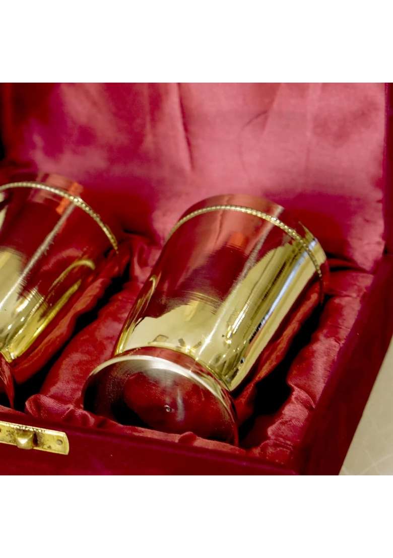 Brass Globe Plain Brass Glass with Velvet Gift Box | 2-Piece Set - Indya