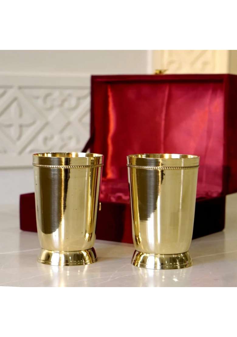 Brass Globe Plain Brass Glass with Velvet Gift Box | 2-Piece Set - Indya