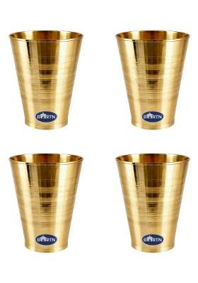 BARTN Pure Brass Glass for Water Milk Juice | 400 ml | 13.5 fl oz | 4-Piece Set | Non-Toxic