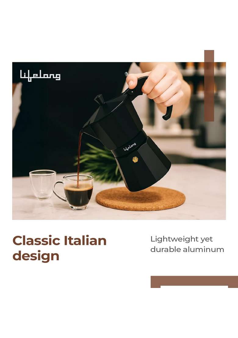 Lifelong -1 Moka Pot Coffee Maker | 300 ml | 10.1 fl oz | Induction Compatible - Indya