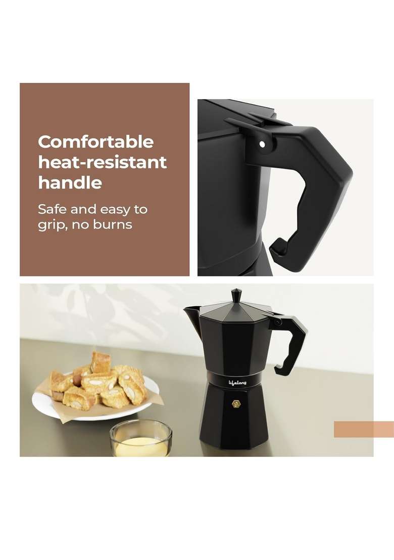 Lifelong -1 Moka Pot Coffee Maker | 300 ml | 10.1 fl oz | Induction Compatible - Indya