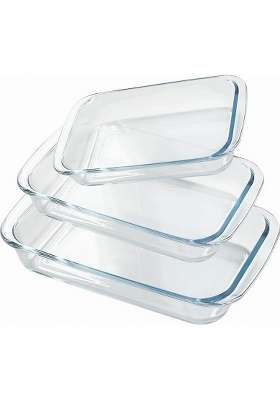 PrimeWorld Borosilicate Glass Baking Dish | 1.6 L | 1.7 Qt | 3-Piece Set | BPA Free | Microwave Safe
