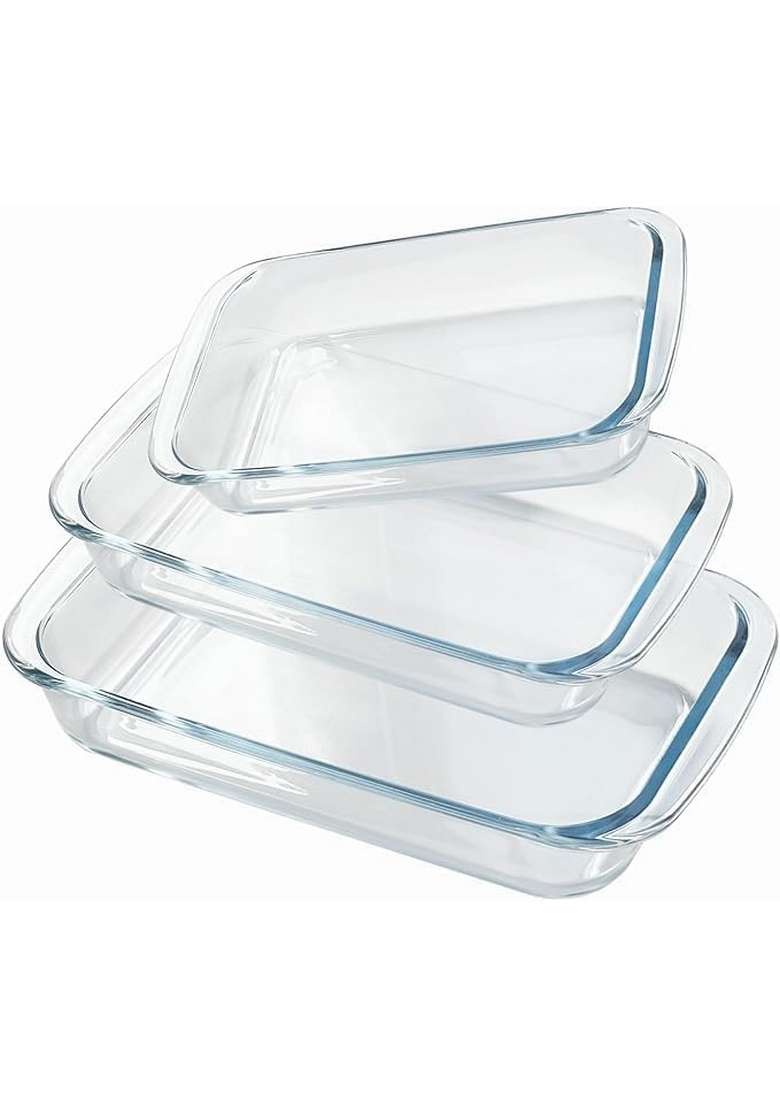 PrimeWorld Borosilicate Glass Baking Dish | 1.6 L | 1.7 Qt | 3-Piece Set | BPA Free | Microwave Safe - Indya