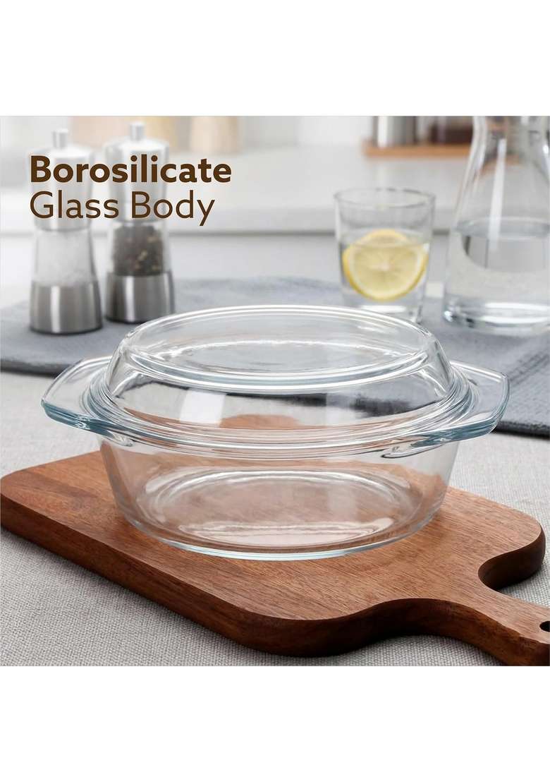 AGARO Elite Borosilicate Glass Casserole with Lid | 1500 ml | 50.7 fl oz | Dishwasher Safe | Microwave Safe - Indya