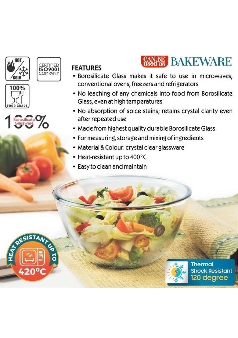 SIGNORA WARE SignoraWare Borosilicate Glass Mixing Bowl Set | 500 ml | 16.9 fl oz | 2-Piece Set | Microwave Safe - Indya