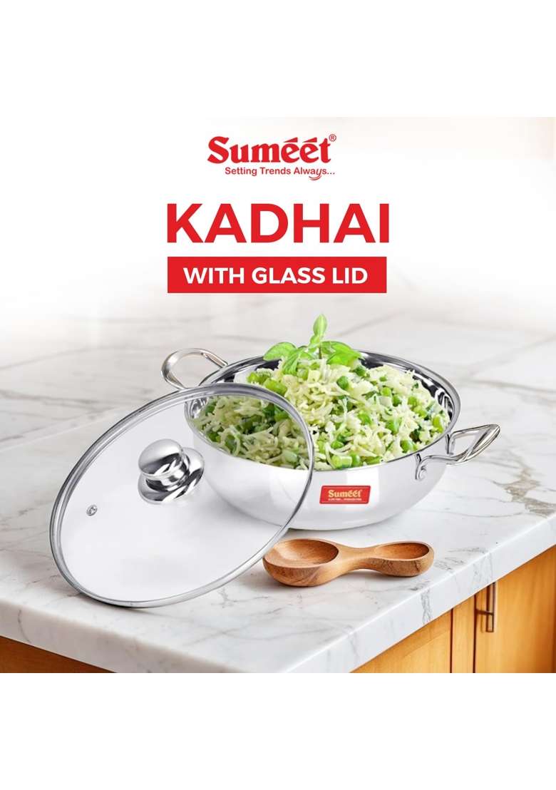 Sumeet Stainless Steel Induction Bottom | 1.5 L | 1.6 Qt | 6.6 cm | 2.6 Inch | With Lid - Indya