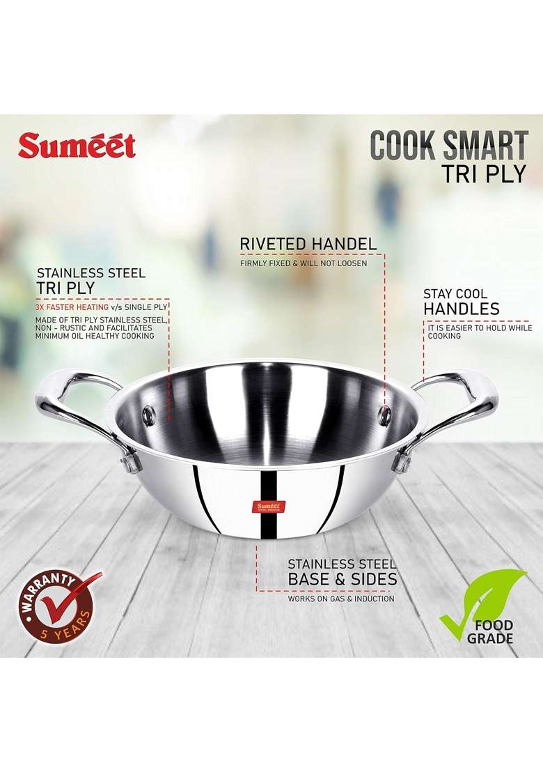 Sumeet Cook Smart TriPly Steel-Aluminium-Steel | 1.5 L | 1.6 Qt | 20 cm | 7.9 Inch - Indya