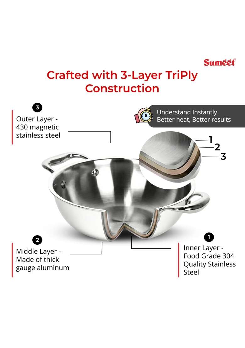 Sumeet Cook Smart TriPly Steel-Aluminium-Steel | 2.5 L | 2.6 Qt | 24 cm | 9.4 Inch - Indya