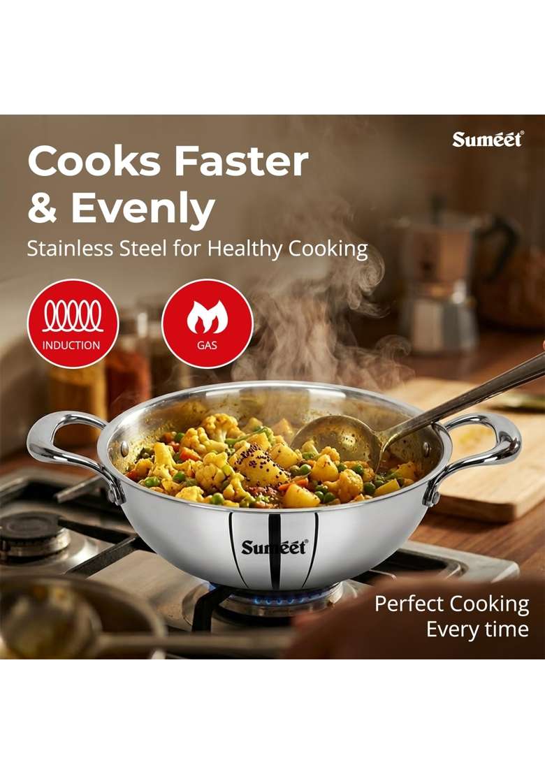 Sumeet Cook Smart TriPly Steel-Aluminium-Steel | 2 L | 2.1 Qt | 22 cm | 8.7 Inch - Indya
