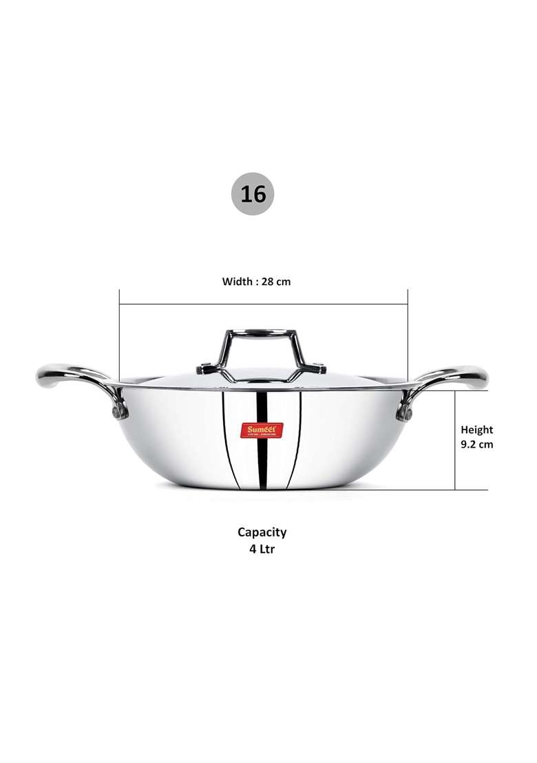 Sumeet Cook Smart TriPly Steel-Aluminium-Steel | 4 L | 4.2 Qt | 28 cm | 11 Inch | With Lid - Indya