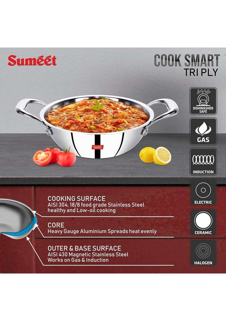 Sumeet Cook Smart TriPly Steel-Aluminium-Steel | 4 L | 4.2 Qt | 28 cm | 11 Inch - Indya