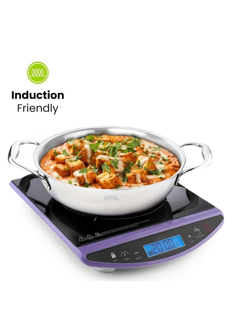 Allo Triply Stainless Steel Kadhai Wok with Handles | 1.2 L | 1.3 Qt | 18 cm | 7.1 Inch | Induction Compatible | Non-Stick - Indya