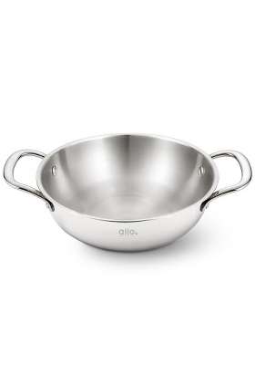 Allo Triply Stainless Steel Kadhai Wok with Handles | 2 L | 2.1 Qt | 22 cm | 8.7 Inch | Induction Compatible | Non-Stick