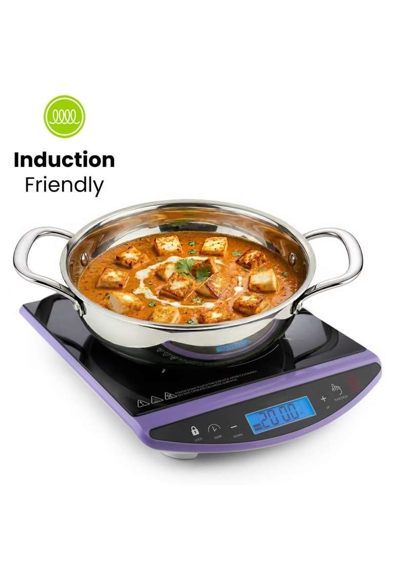 Allo Triply Stainless Steel Kadhai Wok with Handles | 2 L | 2.1 Qt | 22 cm | 8.7 Inch | Induction Compatible | Non-Stick - Indya