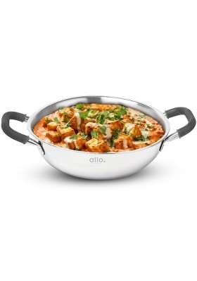 Allo Triply Stainless Steel Kadhai Wok with Handles | 5.5 L | 5.8 Qt | 30 cm | 11.8 Inch | Induction Compatible | Non-Stick