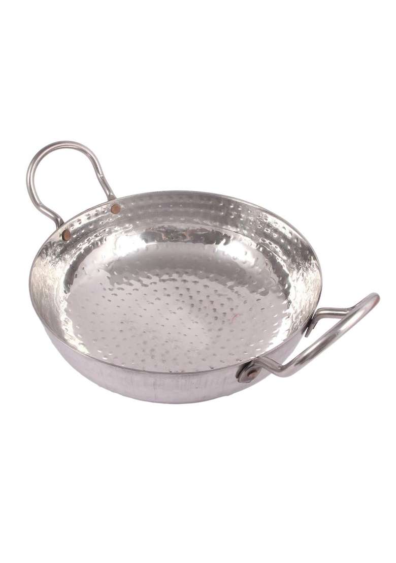 KITCHEN SHOPEE Sandwich Bottom Heavy Guage Stainless Steel Kadhai Wok Cookware | 2500 ml | 84.5 fl oz - Indya