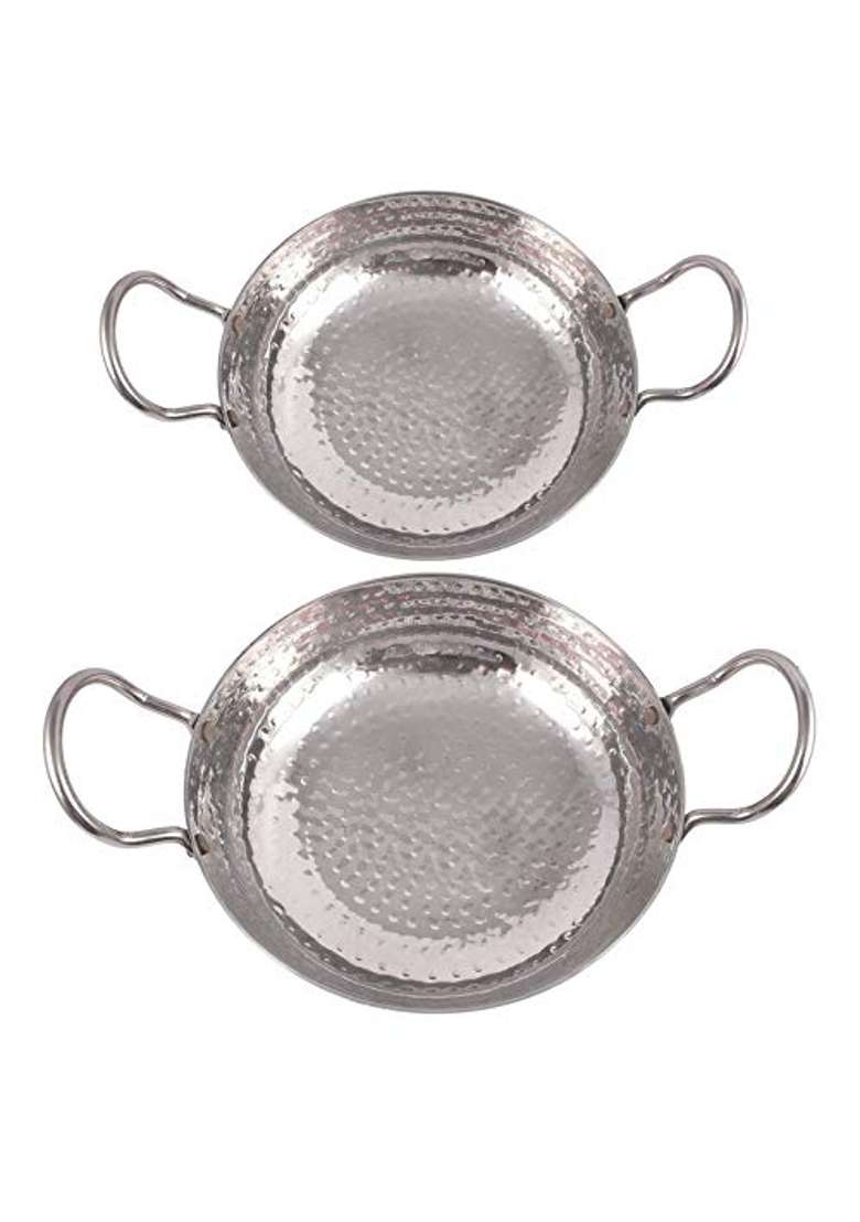KITCHEN SHOPEE Sandwich Bottom Heavy Guage Stainless Steel Kadhai Wok Set | 2000 ml | 67.6 fl oz | Pack of 2 - Indya