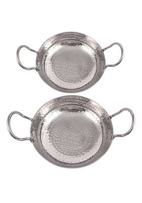 KITCHEN SHOPEE Sandwich Bottom Heavy Guage Stainless Steel Kadhai Wok Set | 2000 ml | 67.6 fl oz | Pack of 2