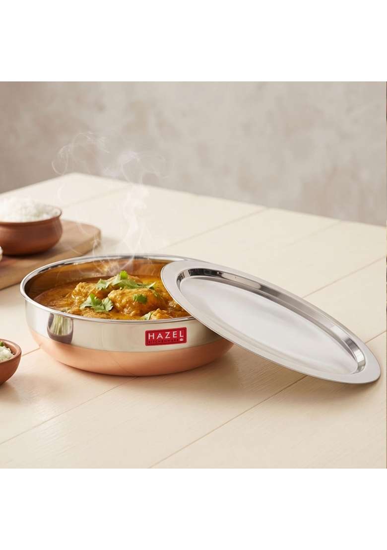 HAZEL Stainless Steel Kadai Wok Without Handle | 1.8 L | 1.9 Qt - Indya