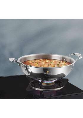 FLIXBLOOM Perfect Stainless Steel Induction Stovetop Compatible Extra Deep Cookware Kadai Wok | 3.5 L | 3.7 Qt | Tri-Ply