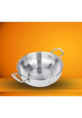 FLIXBLOOM Perfect Heavy Duty Stainless Steel Induction Bottom Cookware Kitchen Kadhai Wok | 3.5 L | 3.7 Qt