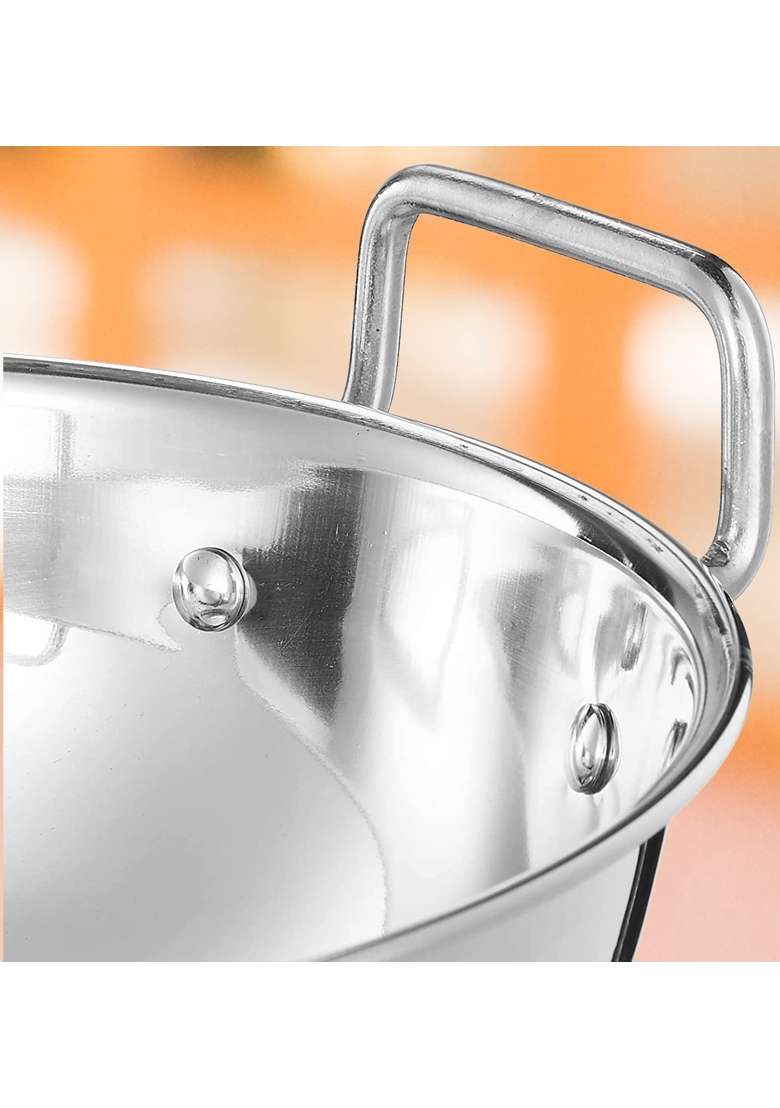 FLIXBLOOM Perfect Heavy Duty Stainless Steel Induction Bottom Cookware Kitchen Kadhai Wok | 3.5 L | 3.7 Qt - Indya
