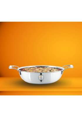 FLIXBLOOM Perfect Heavy Duty Stainless Steel Induction Bottom Cookware Kitchen Kadhai Wok | 3.5 L | 3.7 Qt | Tri-Ply