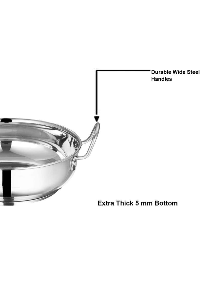 Bartan Star Steel Stainless Induction Base Kadai Wok for Cooking | 1000 ml | 33.8 fl oz - Indya