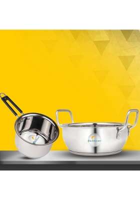 FLIXBLOOM Special Stainless Steel Induction Base Cookware Sets Combo Kitchen Utensils Set | 3.5 L | 3.7 Qt | Pack of 2