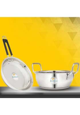 FLIXBLOOM Special Stainless Steel Induction Base Cookware Sets Combo Kitchen Utensils Set | 3.5 L | 3.7 Qt | Pack of 2