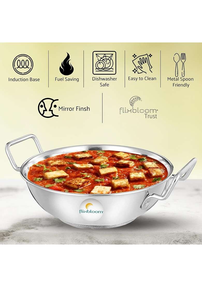 FLIXBLOOM Finest Stainless Steel Utensils Cookware Induction and LPG Friendly Kitchen | 4 L | 4.2 Qt - Indya
