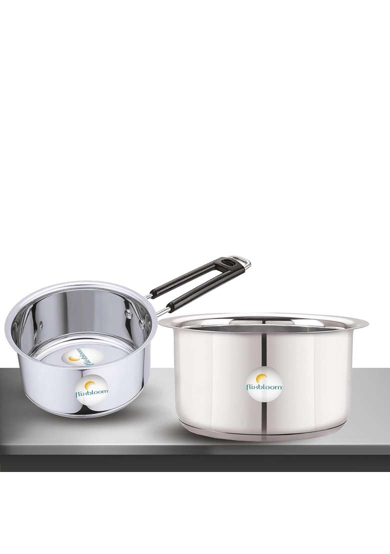 FLIXBLOOM Finest Stainless Steel Combo Utensils Cookware Sets Induction and LPG Friendly | 1 L | 1.1 Qt - Indya