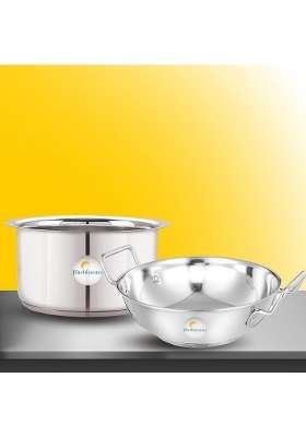 FLIXBLOOM Finest Stainless Steel Combo Utensils Cookware Sets of Induction and LPG Friendly | 2.5 L | 2.6 Qt | 2-Piece Set