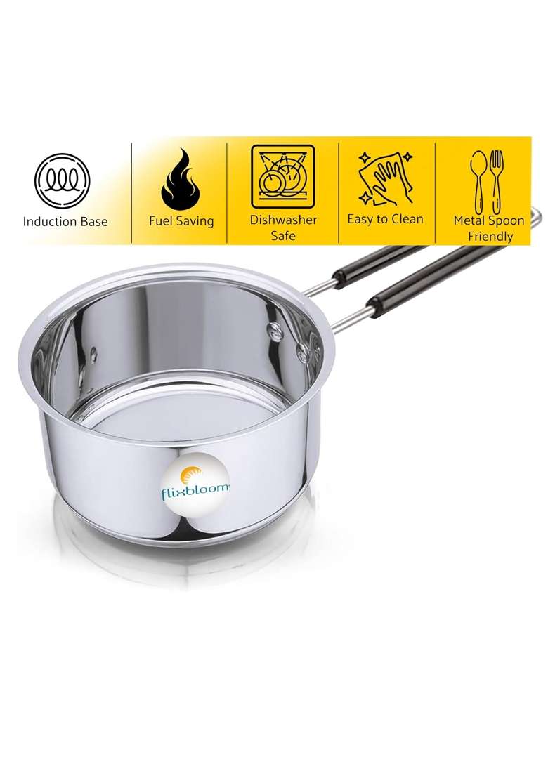 FLIXBLOOM Finest Stainless Steel Combo Utensils Cookware Sets Induction and LPG Friendly | 2 L | 2.1 Qt - Indya