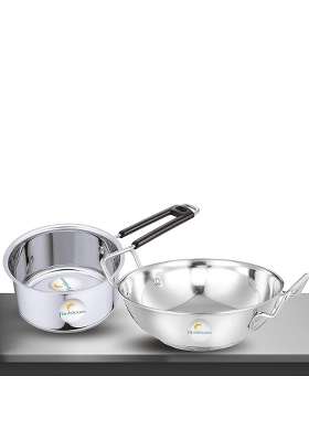 FLIXBLOOM Finest Stainless Steel Combo Utensils Cookware Sets of Induction and LPG Friendly | 2.5 L | 2.6 Qt | 2-Piece Set