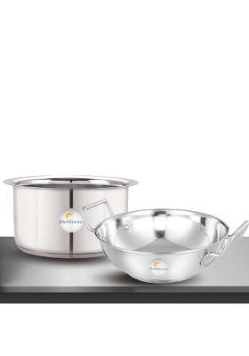 FLIXBLOOM Finest Stainless Steel Combo Pcs Utensils Cookware Sets Induction and LPG | 1.5 L | 1.6 Qt | 2-Piece Set