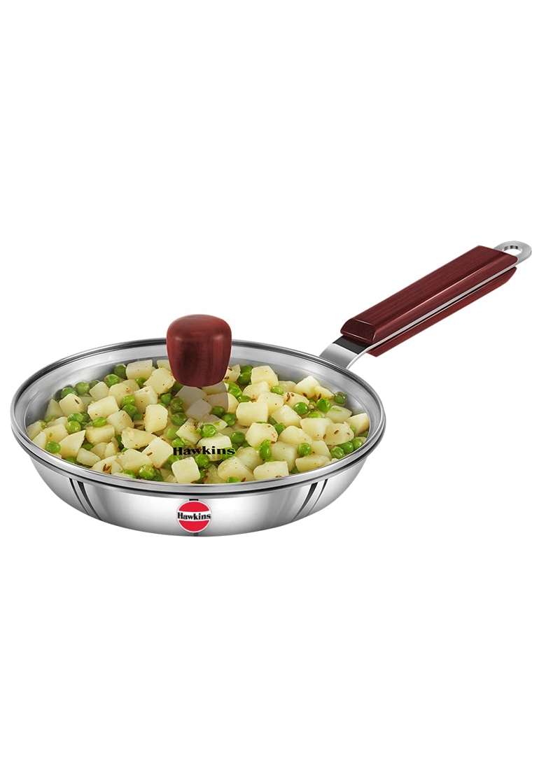 Hawkins Frying Pan Triply Stainless Steel Fry Pan with Glass Lid | 20 cm | 7.9 Inch | Induction Compatible - Indya