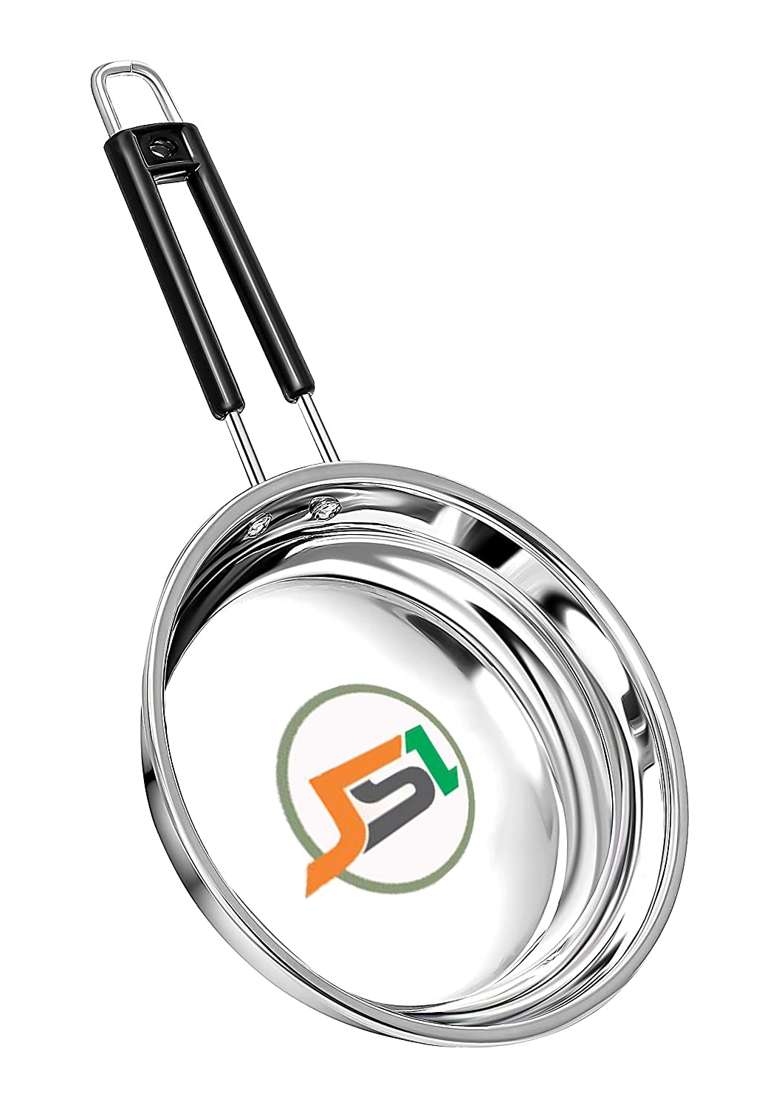 JSI Stainless Steel Heavy Guage Fry Pan with Silicon Handle I Combo Set I Induction | 1800 ml | 60.9 fl oz | 2-Piece Set | Tri-Ply - Indya