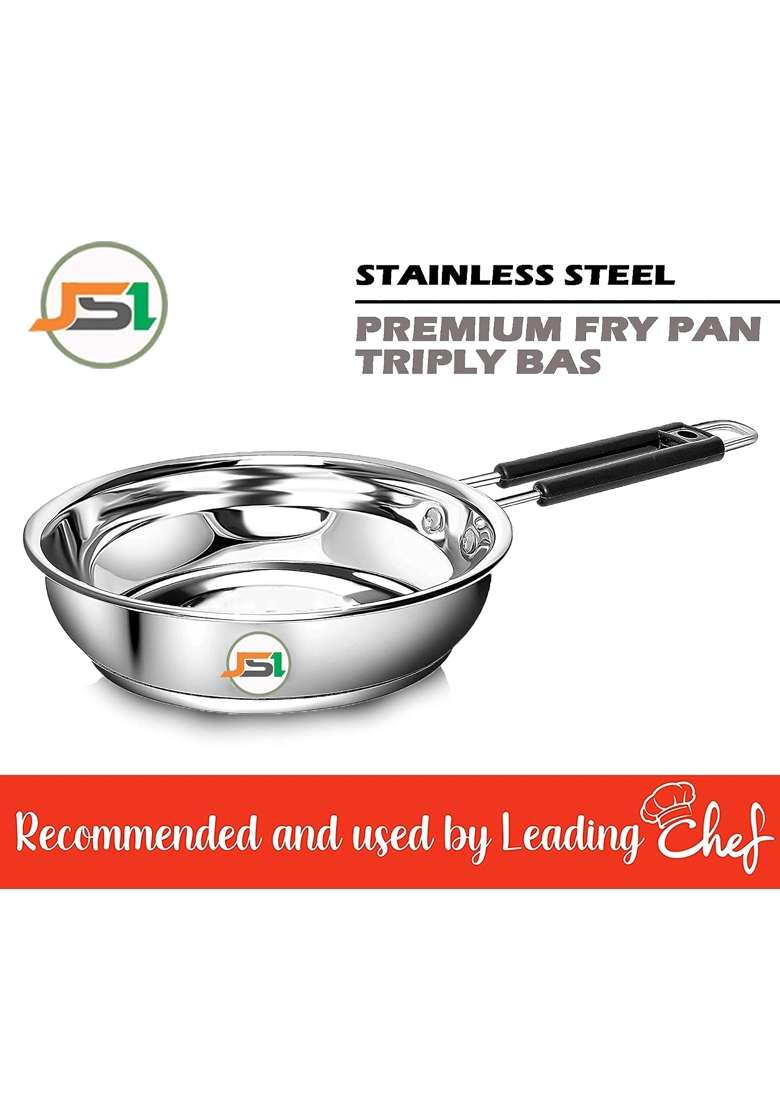 JSI Stainless Steel Heavy Guage Fry Pan with Silicon Handle I Pcs I Induction | 1200 ml | 40.6 fl oz | 2-Piece Set | Tri-Ply - Indya