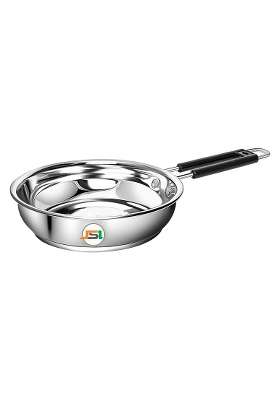 JSI Stainless Steel Heavy Guage Fry Pan with Silicon Handle I I Induction and Gastove | 1200 ml | 40.6 fl oz | Tri-Ply