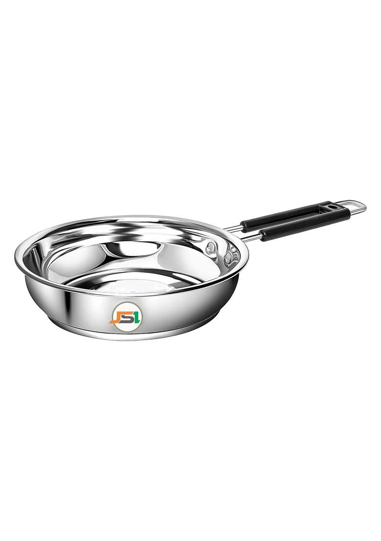 JSI Stainless Steel Heavy Guage Fry Pan with Silicon Handle I I Induction and Gastove | 1500 ml | 50.7 fl oz | Tri-Ply - Indya