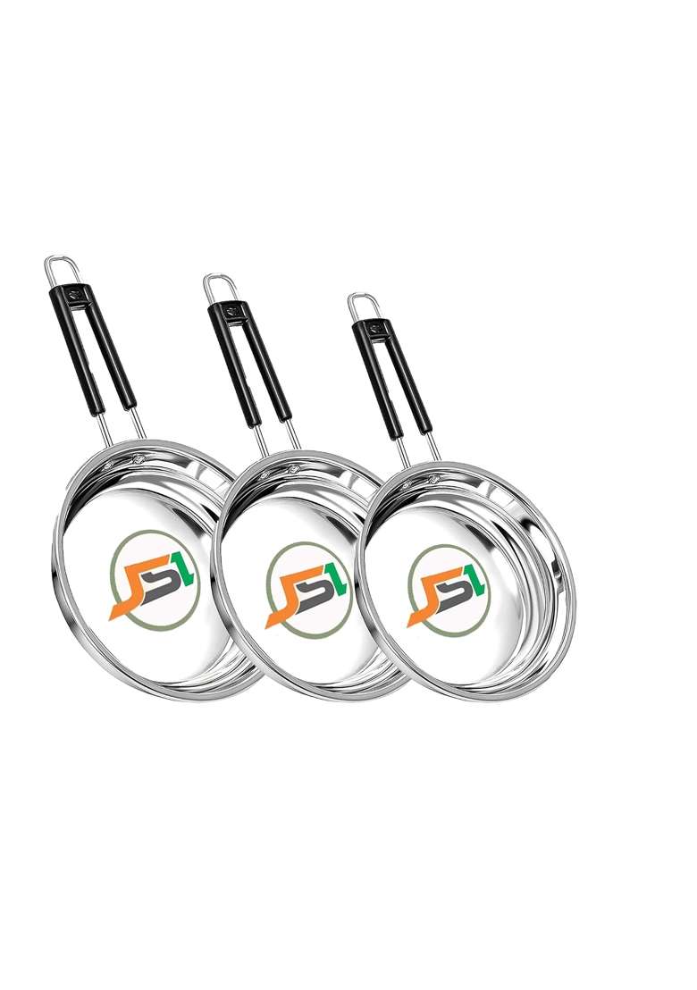 JSI Stainless Steel Heavy Guage Fry Pan with Silicon Handle I Combo Set I Induction | 1800 ml | 60.9 fl oz | 3-Piece Set | Tri-Ply - Indya