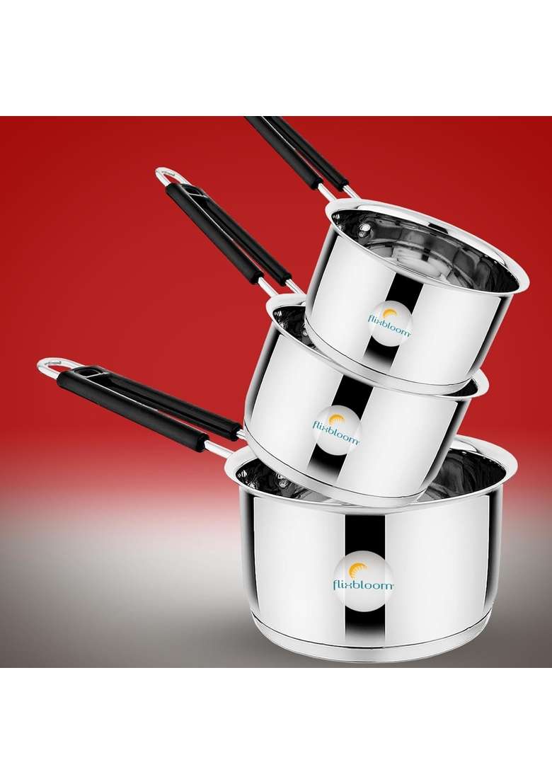 FLIXBLOOM Mega Family Combo Pack Stainless Steel Triply-Bottom Induction and LPG | 1 L | 1.1 Qt | 3-Piece Set - Indya